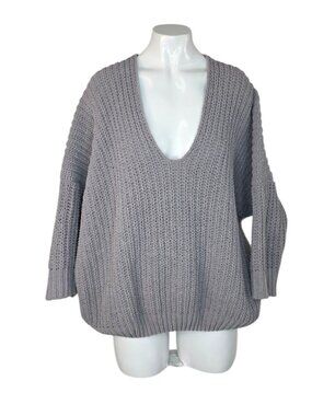 POL Chunky Knit Oversized Long Sleeve Sweater, Chenille, Grey, Size Small
